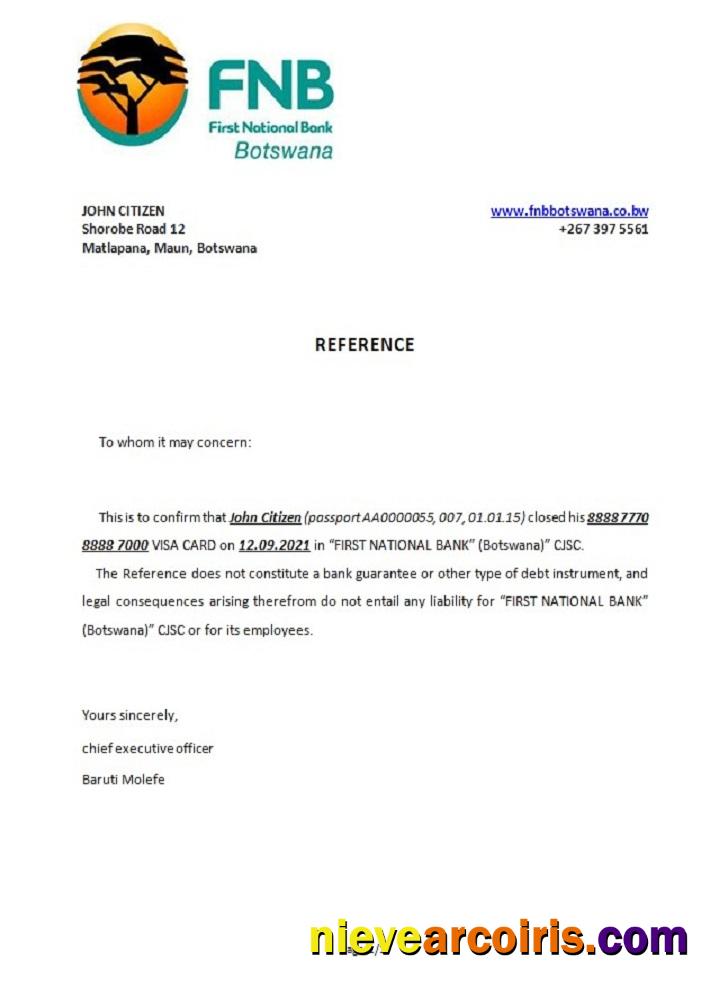 Botswana FNB of Botswana closure reference